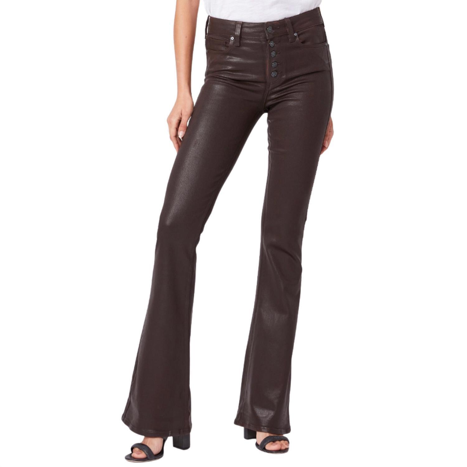 New Paige Women's Lou Lou Coated High Rise Flare Jean In Brown